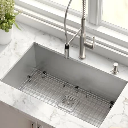 Kraus Pax 31-1/2" Single Basin 16 Gauge Stainless Steel Kitchen Sink for Undermount Installations with NoiseDefend Technology and Pax Zero-Radius Corners 4 Kraus Pax 31-1/2" Single Basin 16 Gauge Stainless Steel Kitchen Sink for Undermount Installations with NoiseDefend Technology and Pax Zero-Radius Corners - Image 2