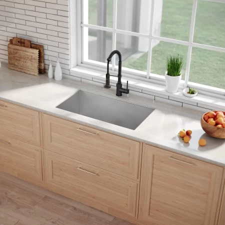 Kraus Pax 31-1/2" Single Basin 16 Gauge Stainless Steel Kitchen Sink for Undermount Installations with NoiseDefend Technology and Pax Zero-Radius Corners 6 Kraus Pax 31-1/2" Single Basin 16 Gauge Stainless Steel Kitchen Sink for Undermount Installations with NoiseDefend Technology and Pax Zero-Radius Corners - Image 4