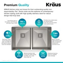 Kraus Pax 31-1/2" Double Basin 16 Gauge Stainless Steel Kitchen Sink for Undermount Installations with NoiseDefend Technology and Pax Zero-Radius Corners -Kraus Sales Shop kraus khu322 alternate image 1038