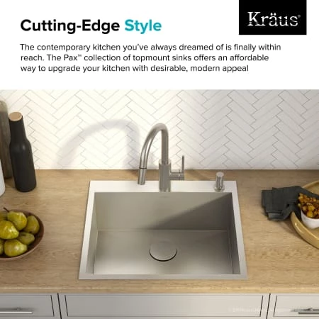 Kraus Pax 25" Drop In Single Basin Stainless Steel Kitchen Sink with Sound Dampening - Includes Basket Strainer, Drain Cover, Oven Mitt, Basin Rack, and Trivet 5 Kraus Pax 25" Drop In Single Basin Stainless Steel Kitchen Sink with Sound Dampening - Includes Basket Strainer, Drain Cover, Oven Mitt, Basin Rack, and Trivet - Image 3