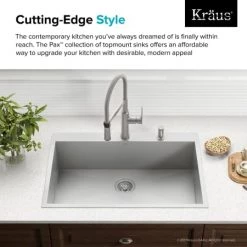 Kraus Pax 33" Drop In Single Basin Stainless Steel Kitchen Sink with Sound Dampening - Includes Basket Strainer, Drain Cover, Oven Mitt, and Trivet 10 Kraus Pax 33" Drop In Single Basin Stainless Steel Kitchen Sink with Sound Dampening - Includes Basket Strainer, Drain Cover, Oven Mitt, and Trivet -Kraus Sales Shop kraus kp1ts33s 2 cutting edge style 13