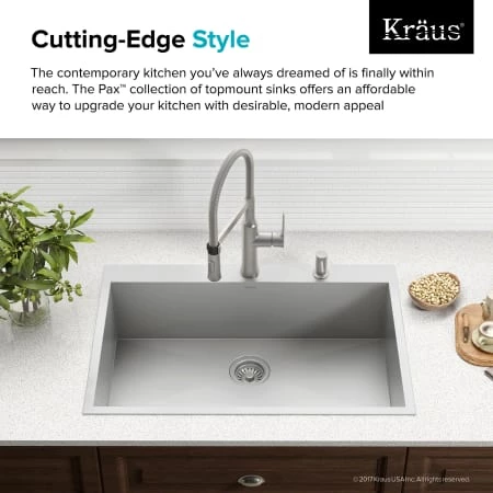 Kraus Pax 33" Drop In Single Basin Stainless Steel Kitchen Sink with Sound Dampening - Includes Basket Strainer, Drain Cover, Oven Mitt, and Trivet 5 Kraus Pax 33" Drop In Single Basin Stainless Steel Kitchen Sink with Sound Dampening - Includes Basket Strainer, Drain Cover, Oven Mitt, and Trivet - Image 3