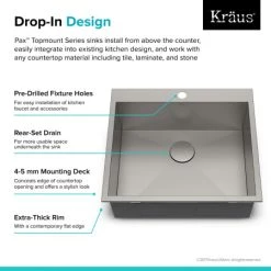 Kraus Pax 33" Drop In Single Basin Stainless Steel Kitchen Sink with Sound Dampening - Includes Basket Strainer, Drain Cover, Oven Mitt, and Trivet 12 Kraus Pax 33" Drop In Single Basin Stainless Steel Kitchen Sink with Sound Dampening - Includes Basket Strainer, Drain Cover, Oven Mitt, and Trivet -Kraus Sales Shop kraus kp1ts33s 2 drop in design 29