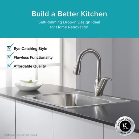 Kraus 25" Drop In Single Bowl 18 Gauge Stainless Steel Kitchen Sink 4 Kraus 25" Drop In Single Bowl 18 Gauge Stainless Steel Kitchen Sink - Image 2