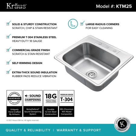 Kraus 25" Drop In Single Bowl 18 Gauge Stainless Steel Kitchen Sink 5 Kraus 25" Drop In Single Bowl 18 Gauge Stainless Steel Kitchen Sink - Image 3