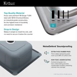 Kraus 25" Drop In Single Bowl 18 Gauge Stainless Steel Kitchen Sink 11 Kraus 25" Drop In Single Bowl 18 Gauge Stainless Steel Kitchen Sink -Kraus Sales Shop kraus ktm25 material and soundproofing 1403