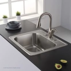 Kraus 25" Drop In Single Bowl 18 Gauge Stainless Steel Kitchen Sink 12 Kraus 25" Drop In Single Bowl 18 Gauge Stainless Steel Kitchen Sink -Kraus Sales Shop kraus ktm25 side angled view 1404