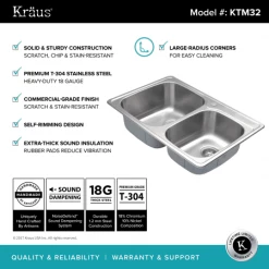 Kraus 33-1/8" Drop In 60/40 Double Bowl 18 Gauge Stainless Steel Kitchen Sink -Kraus Sales Shop kraus ktm32 infographic 1408