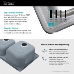 Kraus 33-1/8" Drop In 60/40 Double Bowl 18 Gauge Stainless Steel Kitchen Sink -Kraus Sales Shop kraus ktm32 material and soundproofing 1409