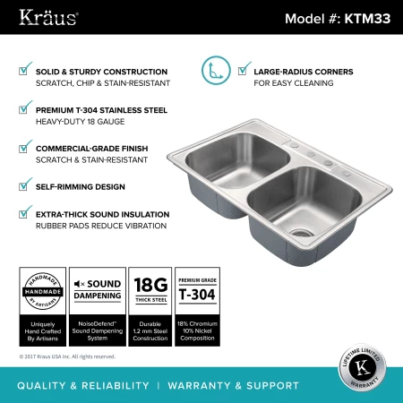 Kraus 33-1/8" Drop In 50/50 Double Bowl 18 Gauge Stainless Steel Kitchen Sink 4 Kraus 33-1/8" Drop In 50/50 Double Bowl 18 Gauge Stainless Steel Kitchen Sink - Image 2