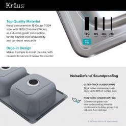 Kraus 33-1/8" Drop In 50/50 Double Bowl 18 Gauge Stainless Steel Kitchen Sink 9 Kraus 33-1/8" Drop In 50/50 Double Bowl 18 Gauge Stainless Steel Kitchen Sink -Kraus Sales Shop kraus ktm33 material and soundproofing 1414