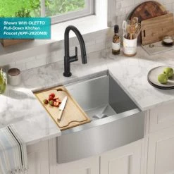 Kraus Kore 23-7/8" Farmhouse Single Basin Stainless Steel Kitchen Sink with Basin Rack, Basket Strainer, Cutting Board, and NoiseDefend Technology 10 Kraus Kore 23-7/8" Farmhouse Single Basin Stainless Steel Kitchen Sink with Basin Rack, Basket Strainer, Cutting Board, and NoiseDefend Technology -Kraus Sales Shop kraus kwf210 24 alternate view 223