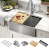 Kraus Kore 26-7/8" Farmhouse Single Basin Stainless Steel Kitchen Sink with Basin Rack, Basket Strainer, Cutting Board, and NoiseDefend Technology