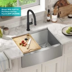 Kraus Kore 26-7/8" Farmhouse Single Basin Stainless Steel Kitchen Sink with Basin Rack, Basket Strainer, Cutting Board, and NoiseDefend Technology 10 Kraus Kore 26-7/8" Farmhouse Single Basin Stainless Steel Kitchen Sink with Basin Rack, Basket Strainer, Cutting Board, and NoiseDefend Technology -Kraus Sales Shop kraus kwf210 27 alternate view 237