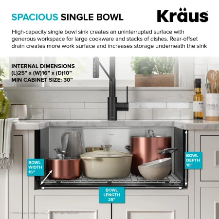 Kraus Kore 26-7/8" Farmhouse Single Basin Stainless Steel Kitchen Sink with Basin Rack, Basket Strainer, Cutting Board, and NoiseDefend Technology 8 Kraus Kore 26-7/8" Farmhouse Single Basin Stainless Steel Kitchen Sink with Basin Rack, Basket Strainer, Cutting Board, and NoiseDefend Technology - Image 6