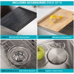 Kraus Kore 29-7/8" Farmhouse Single Basin Stainless Steel Kitchen Sink with Basin Rack, Basket Strainer, Cutting Board, Drying Mat, and Cover Cap -Kraus Sales Shop kraus kwf210 30 alternate view 73