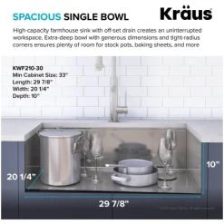 Kraus Kore 29-7/8" Farmhouse Single Basin Stainless Steel Kitchen Sink with Basin Rack, Basket Strainer, Cutting Board, Drying Mat, and Cover Cap -Kraus Sales Shop kraus kwf210 30 alternate view 75