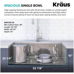 Kraus Kore 32-7/8" Farmhouse Single Basin Stainless Steel Kitchen Sink with Basin Rack, Basket Strainer, Cutting Board, Drying Mat, and Cover Cap -Kraus Sales Shop kraus kwf210 33 alternate view 85