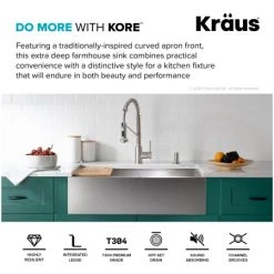Kraus Kore 35-7/8" Farmhouse Single Basin Stainless Steel Kitchen Sink with Basin Rack, Basket Strainer, Cutting Board, Drying Mat, and Cover Cap -Kraus Sales Shop kraus kwf210 36 alternate view 92