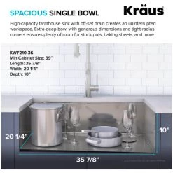 Kraus Kore 35-7/8" Farmhouse Single Basin Stainless Steel Kitchen Sink with Basin Rack, Basket Strainer, Cutting Board, Drying Mat, and Cover Cap -Kraus Sales Shop kraus kwf210 36 alternate view 95