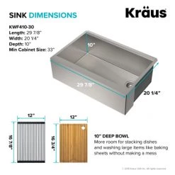 Kraus Kore 30" Farmhouse Single Basin Stainless Steel Kitchen Sink - Basin Rack, Strainer, Cutting Board, and Drainboard Included 12 Kraus Kore 30" Farmhouse Single Basin Stainless Steel Kitchen Sink - Basin Rack, Strainer, Cutting Board, and Drainboard Included -Kraus Sales Shop kraus kwf410 30 alternate 66