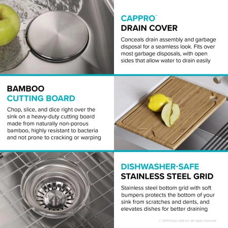 Kraus Kore 30" Farmhouse Single Basin Stainless Steel Kitchen Sink - Basin Rack, Strainer, Cutting Board, and Drainboard Included 5 Kraus Kore 30" Farmhouse Single Basin Stainless Steel Kitchen Sink - Basin Rack, Strainer, Cutting Board, and Drainboard Included - Image 3