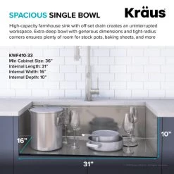 Kraus Kore 32-7/8" Farmhouse Single Basin Stainless Steel Kitchen Sink with Basin Rack, Basket Strainer, Cutting Board, and Garbage Dispsoal 10 Kraus Kore 32-7/8" Farmhouse Single Basin Stainless Steel Kitchen Sink with Basin Rack, Basket Strainer, Cutting Board, and Garbage Dispsoal -Kraus Sales Shop kraus kwf410 33 100 75mb alternate view 251