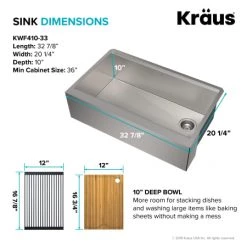 Kraus Kore 32-7/8" Farmhouse Single Basin Stainless Steel Kitchen Sink with Basin Rack, Basket Strainer, Cutting Board, and Drain Board 12 Kraus Kore 32-7/8" Farmhouse Single Basin Stainless Steel Kitchen Sink with Basin Rack, Basket Strainer, Cutting Board, and Drain Board -Kraus Sales Shop kraus kwf410 33 alternate 67