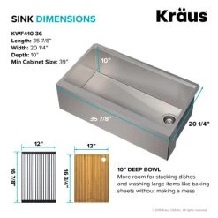 Kraus Kore 36" Farmhouse Single Basin Stainless Steel Kitchen Sink - Basin Rack, Strainer, Cutting Board, and Drainboard Included 12 Kraus Kore 36" Farmhouse Single Basin Stainless Steel Kitchen Sink - Basin Rack, Strainer, Cutting Board, and Drainboard Included -Kraus Sales Shop kraus kwf410 36 alternate 68