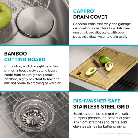 Kraus Kore 36" Farmhouse Single Basin Stainless Steel Kitchen Sink - Basin Rack, Strainer, Cutting Board, and Drainboard Included 5 Kraus Kore 36" Farmhouse Single Basin Stainless Steel Kitchen Sink - Basin Rack, Strainer, Cutting Board, and Drainboard Included - Image 3