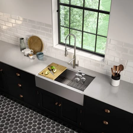 Kraus Kore 36" Farmhouse Single Basin Stainless Steel Kitchen Sink - Basin Rack, Strainer, Cutting Board, and Drainboard Included 4 Kraus Kore 36" Farmhouse Single Basin Stainless Steel Kitchen Sink - Basin Rack, Strainer, Cutting Board, and Drainboard Included - Image 2