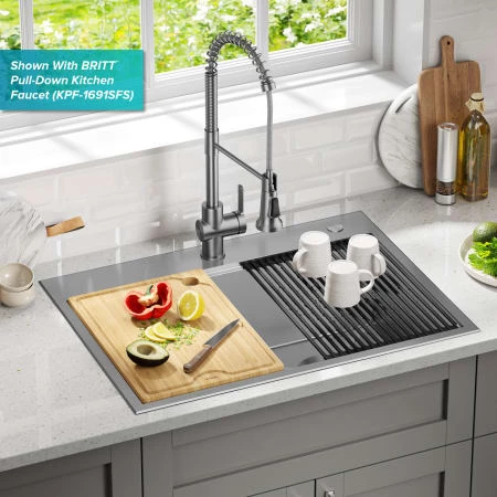 Kraus Kore 30" Drop In Double Basin Stainless Steel Kitchen Sink with Basin Rack, Basket Strainer, Cutting Board, and NoiseDefend Technology 5 Kraus Kore 30" Drop In Double Basin Stainless Steel Kitchen Sink with Basin Rack, Basket Strainer, Cutting Board, and NoiseDefend Technology - Image 3