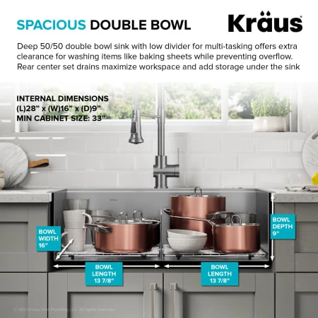 Kraus Kore 30" Drop In Double Basin Stainless Steel Kitchen Sink with Basin Rack, Basket Strainer, Cutting Board, and NoiseDefend Technology 7 Kraus Kore 30" Drop In Double Basin Stainless Steel Kitchen Sink with Basin Rack, Basket Strainer, Cutting Board, and NoiseDefend Technology - Image 5