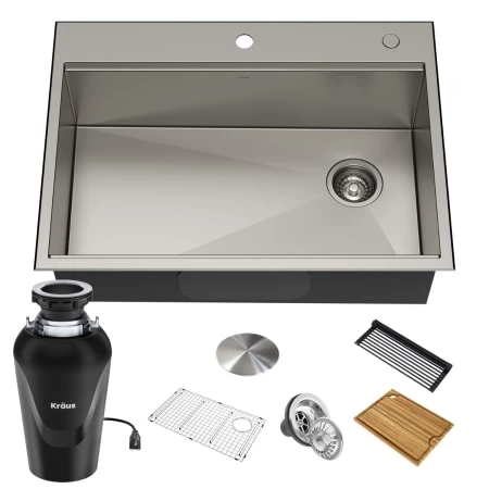 Kraus Kore 30" Undermount Single Basin Stainless Steel Kitchen Sink with Basin Rack, Basket Strainer, Cutting Board, and Garbage Dispsoal 3 Kraus Kore 30" Undermount Single Basin Stainless Steel Kitchen Sink with Basin Rack, Basket Strainer, Cutting Board, and Garbage Dispsoal