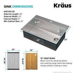 Kraus Kore 30" Undermount Single Basin Stainless Steel Kitchen Sink with Basin Rack, Basket Strainer, Cutting Board, and Garbage Dispsoal 12 Kraus Kore 30" Undermount Single Basin Stainless Steel Kitchen Sink with Basin Rack, Basket Strainer, Cutting Board, and Garbage Dispsoal -Kraus Sales Shop kraus kwt310 30 100 75mb alternate view 292
