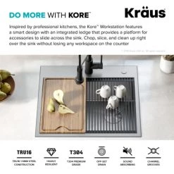 Kraus Kore 25" Drop In or Undermount Single Basin Stainless Steel Kitchen Sink with Strainer, Basin Rack, Cutting Board, Drain Cap, and Rolling Mat -Kraus Sales Shop kraus kwt311 25 alternate image 9