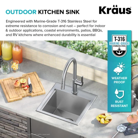 Kraus Kore 15" Drop In Single Basin Stainless Steel Kitchen Sink with Basket Strainer, Cutting Board, and NoiseDefend Technology 6 Kraus Kore 15" Drop In Single Basin Stainless Steel Kitchen Sink with Basket Strainer, Cutting Board, and NoiseDefend Technology - Image 4