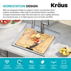 Kraus Kore 15" Drop In Single Basin Stainless Steel Kitchen Sink with Basket Strainer, Cutting Board, and NoiseDefend Technology 12 Kraus Kore 15" Drop In Single Basin Stainless Steel Kitchen Sink with Basket Strainer, Cutting Board, and NoiseDefend Technology -Kraus Sales Shop kraus kwt321 15 316 alternate view 314