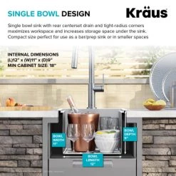 Kraus Kore 15" Drop In Single Basin Stainless Steel Kitchen Sink with Basket Strainer, Cutting Board, and NoiseDefend Technology 13 Kraus Kore 15" Drop In Single Basin Stainless Steel Kitchen Sink with Basket Strainer, Cutting Board, and NoiseDefend Technology -Kraus Sales Shop kraus kwt321 15 316 alternate view 315