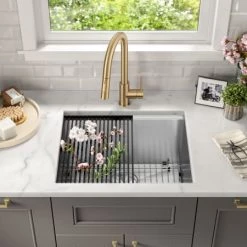 Kraus Kore 23" Undermount Single Basin Stainless Steel Kitchen Sink with Basin Rack, Basket Strainer, Cutting Board, and NoiseDefend Technology -Kraus Sales Shop kraus kwu100 23l alternate view 323