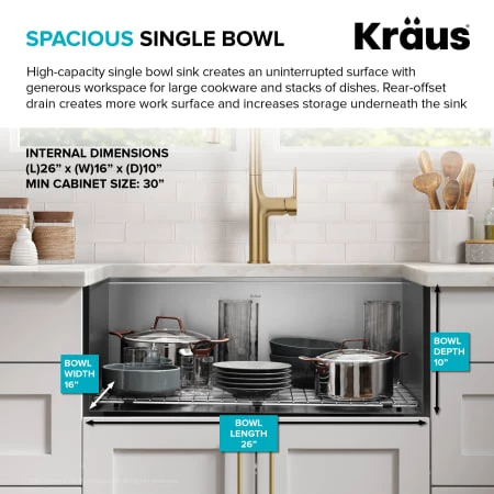 Kraus Kore 28" Undermount Single Basin Stainless Steel Kitchen Sink with Basin Rack, Basket Strainer, Cutting Board, and NoiseDefend Technology 7 Kraus Kore 28" Undermount Single Basin Stainless Steel Kitchen Sink with Basin Rack, Basket Strainer, Cutting Board, and NoiseDefend Technology - Image 5