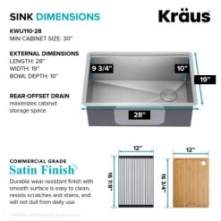 Kraus Kore 28" Undermount Single Basin Stainless Steel Kitchen Sink with Basin Rack, Basket Strainer, Cutting Board, and NoiseDefend Technology 13 Kraus Kore 28" Undermount Single Basin Stainless Steel Kitchen Sink with Basin Rack, Basket Strainer, Cutting Board, and NoiseDefend Technology -Kraus Sales Shop kraus kwu110 28 alternate view 351