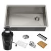 Kraus Kore 32" Undermount Single Basin Stainless Steel Kitchen Sink with Basin Rack, Basket Strainer, Cutting Board, and Garbage Dispsoal