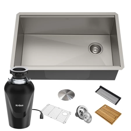 Kraus Kore 32" Undermount Single Basin Stainless Steel Kitchen Sink with Basin Rack, Basket Strainer, Cutting Board, and Garbage Dispsoal 3 Kraus Kore 32" Undermount Single Basin Stainless Steel Kitchen Sink with Basin Rack, Basket Strainer, Cutting Board, and Garbage Dispsoal