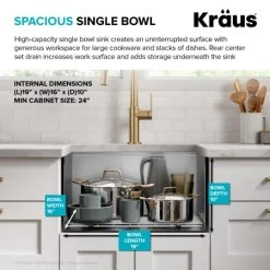 Kraus Kore 21" Undermount Single Basin Stainless Steel Kitchen Sink with Basin Rack, Basket Strainer, Cutting Board, and NoiseDefend Technology -Kraus Sales Shop kraus kwu111 21 alternate view 386