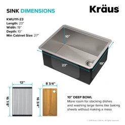 Kraus Kore 23" Undermount Single Basin Stainless Steel Kitchen Sink - Basin Rack, Strainer, Cutting Board, and Drainboard Included -Kraus Sales Shop kraus kwu111 23 alternate 72