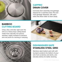 Kraus Kore 23" Undermount Single Basin Stainless Steel Kitchen Sink - Basin Rack, Strainer, Cutting Board, and Drainboard Included -Kraus Sales Shop kraus kwu111 23 alternate 88