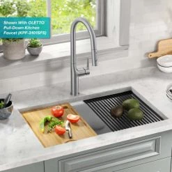 Kraus Kore 30" Undermount Double Basin Stainless Steel Kitchen Sink with Basin Rack, Basket Strainer, Cutting Board, and NoiseDefend Technology -Kraus Sales Shop kraus kwu112 30 alternate view 398