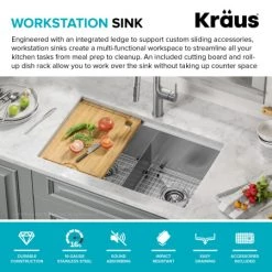 Kraus Kore 30" Undermount Double Basin Stainless Steel Kitchen Sink with Basin Rack, Basket Strainer, Cutting Board, and NoiseDefend Technology -Kraus Sales Shop kraus kwu112 30 alternate view 399