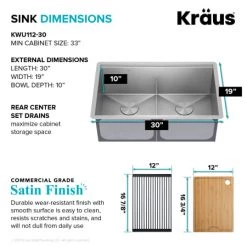 Kraus Kore 30" Undermount Double Basin Stainless Steel Kitchen Sink with Basin Rack, Basket Strainer, Cutting Board, and NoiseDefend Technology -Kraus Sales Shop kraus kwu112 30 alternate view 401